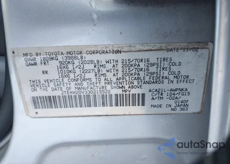 2003 Toyota Rav4 z USA, uszkodzony, nr VIN JTEHH20V330215522